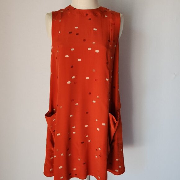 NWT Grey Jason Wu Silk Dash Tangerine Multi Mini Shift Dress Sleeveless Pocket - Picture 3 of 10